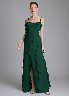 Azazie Malia Bridesmaid Dresses Emerald Sheath Ruched Chiffon Dress image4