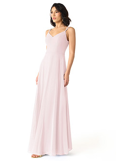 Azazie Janine Bridesmaid Dresses Blushing Pink A-Line V-Neck Chiffon Dress image2