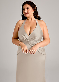 Azazie Valerie Suknie dla druhen Syrena Pofałdowany Satyna elastyczna Do ziemi Sukienka image13