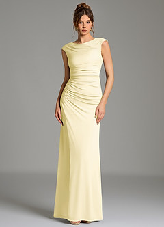Azazie Chantal Bridesmaid Dresses Lemon Sorbet Mermaid Pleated Premium Stretch Jersey Dress image1