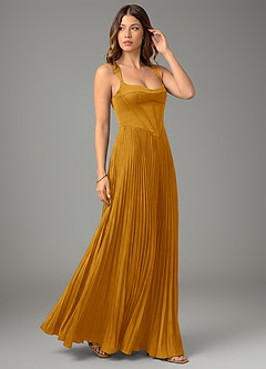 Azazie Avenelle Robes de demoiselle d'honneur Robe Trapèze en Satin extensible Corset Caramel écossais image5