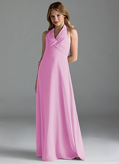Azazie Tessie Junior Candy Pink A-Line Pleated Chiffon Dress image1