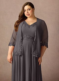 Azazie Devana Mother of the Bride Dresses Steel Grey A-Line Sequins Chiffon Dress image14