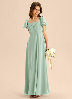 Azazie Azey Junior Abito A-Line in Chiffon Increspato Agave image3