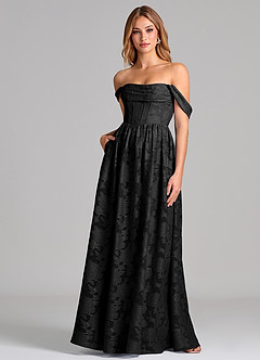 Azazie Hattie Final Sale Black A-Line Corset Floral Burnout Dress image1