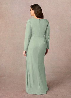 Azazie Risa Mother of the Bride Dresses Dusty Sage Mermaid V-Neck Pleated Mesh Dress image8