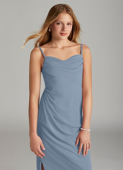 Azazie Mai Junior Dusty Blue Sheath Pleated Chiffon Dress image5