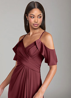 Azazie Dakota Jurken voor bruidsmeisjes Jurk van Stretch Satijn met A-Lijn Off the Shoulder Merlot image5