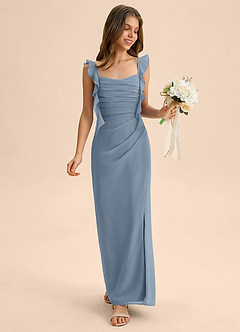 Azazie Jessamine Junior Dusty Blue Mermaid Sweetheart Neckline Chiffon Dress image3