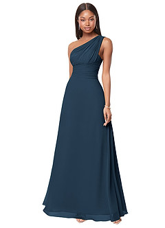 Azazie Ashley Bridesmaid Dresses Dark Navy A-Line Ruched Chiffon Dress image1