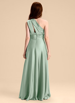 Azazie Charlize Junior Agave A-Line Pleated Stretch Satin Dress image2
