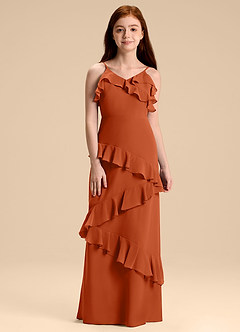Azazie Evara Junior Burnt Orange A-Line Chiffon Dress image3