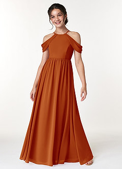 Azazie Seneca Junior Paprika A-Line Off the Shoulder Chiffon Dress image3