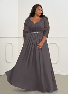 Azazie Hayek Mother of the Bride Dresses A-Line V-Neck Lace Chiffon Floor-Length Dress image10