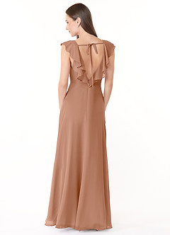 Azazie Yoko Bridesmaid Dresses Champagne Rose A-Line Ruched Chiffon Dress image2