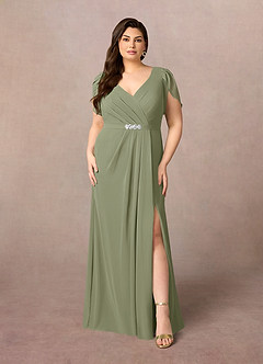 Azazie Marianne Mother of the Bride Dresses Pistachio Sheath V-Neck Pleated Chiffon Dress image7