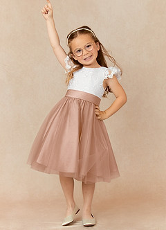 Azazie Vetty Flower Girl Dresses Ivory Champagne Rose A-Line Lace Tulle Dress image1