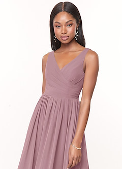 Azazie Keyla Bridesmaid Dresses Dusty Rose A-Line V-Neck Pleated Chiffon Dress image5
