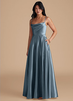 Azazie Elle Brautjungfernkleider A-Linie mit Taschen Metallischer Satin Kleid Zwielichtviolett image1