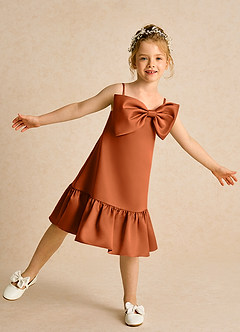 Azazie Kiwi Jurken voor bloemenmeisjes A-Lijn Jurk van Mat Satijn Spaghetti Bandje Verbrande Sinaasappel image1