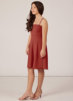 Azazie Kalie Junior Terracotta A-Line with Belt Chiffon Dress image3