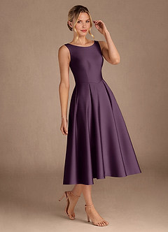 Azazie Fulton Mother of the Bride Dresses Plum A-Line Pleated Stretch Satin Dress image2