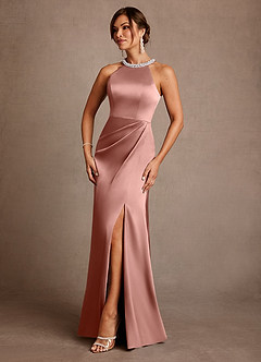 Azazie Lawrence Mother of the Bride Dresses Rosette A-Line Pleated Stretch Satin Dress image2