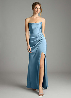 Azazie Leonis Bridesmaid Dresses Steel Blue Mermaid Pleated Stretch Satin Convertible Dress image5