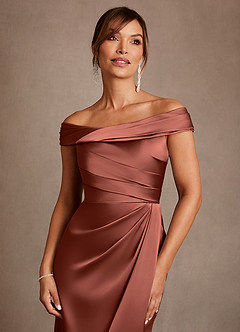 Azazie Bedford Mother of the Bride Dresses Auburn Sheath Pleated Stretch Satin Dress image5