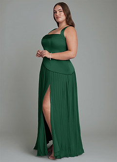 Azazie Stephanie Bridesmaid Dresses Dark Green A-Line Pleated Stretch Satin Dress image10