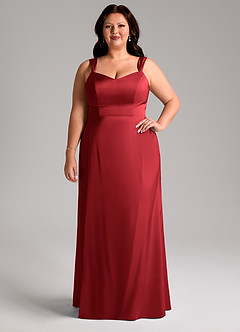 Azazie Denice Bridesmaid Dresses Scarlet Sheath Pleated Stretch Satin Dress image5