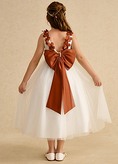 Azazie Lilli Flower Girl Dresses Ivory Burnt Orange A-Line Bow Tulle Dress image2