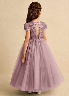 Azazie Puff Flower Girl Dresses Dusty Rose Ball-Gown Lace Tulle Dress image7
