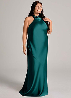 Azazie Velli Bridesmaid Dresses Peacock Mermaid High Neck Stretch Satin Dress image10