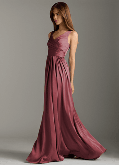 Azazie Keyla Brautjungfernkleider A-Linie Plissee Stretch-Satin Kleid Merlot image6