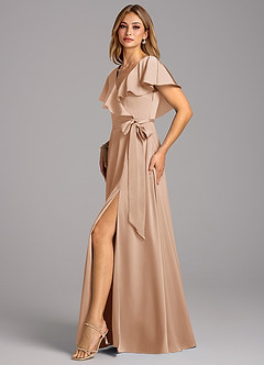 Azazie Lainey Bridesmaid Dresses English Rose A-Line with Pockets Stretch Satin Dress image5