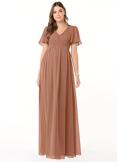 Azazie Verna Brautjungfernkleider für Schwangere A-Linie V-Hals Gerüscht Chiffon Bodenlänge Kleid image1