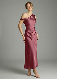 Azazie Emerson Bridesmaid Dresses Desert Rose Mermaid Off the Shoulder Stretch Satin Dress image3