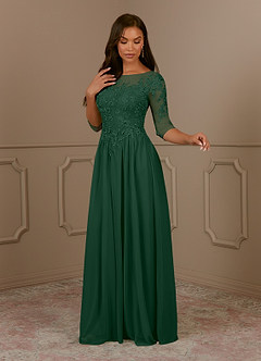 Azazie Harriet Mother of the Bride Dresses Dark Green A-Line Scoop lace Mesh Dress image3
