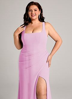 Azazie Mero Jurken voor bruidsmeisjes Jurk van Chiffon met Kolom Geplooid Snoep Roze image14