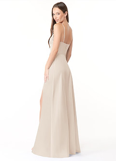 Azazie Halsey Bridesmaid Dresses White Alabaster Sheath Side Slit Stretch Satin Dress image5