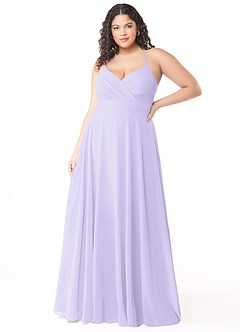 Azazie Avelina Robes de demoiselle d'honneur Robe Trapèze en Mousseline de soie Col V plissé Lilas image6