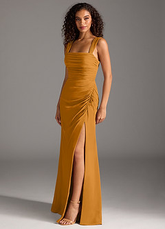 Azazie Jesaphine Bridesmaid Dresses Butterscotch Sheath Bow Chiffon Dress image3
