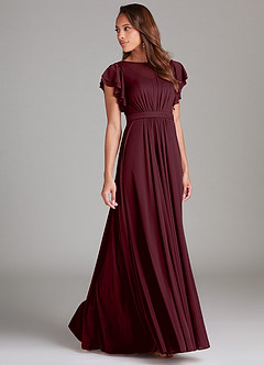 Azazie Daphne Modest Bridesmaid Dresses A-Line Ruched Mesh Floor-Length Dress image3