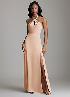 Azazie Tracie Bridesmaid Dresses English Rose A-Line Side Slit Stretch Satin Dress image1
