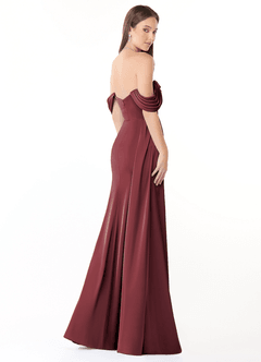 Azazie Amyra Bridesmaid Dresses Merlot Sheath Off the Shoulder Stretch Satin Convertible Dress image5