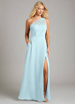 Azazie Phaedra Bridesmaid Dresses Cloud Blue A-Line One Shoulder Chiffon Dress image1