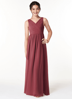 Azazie Sawyer Junior Merlot A-Line Pleated Chiffon Dress image1