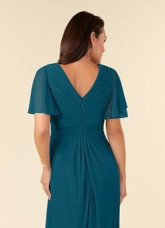 Azazie Emmeline Mère de la mariée Robes Robe Trapèze en Maille Col V plissé Bleu Encre image6