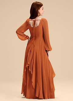 Azazie Clara Junior Cinnamon A-Line Blouson Chiffon Dress image8